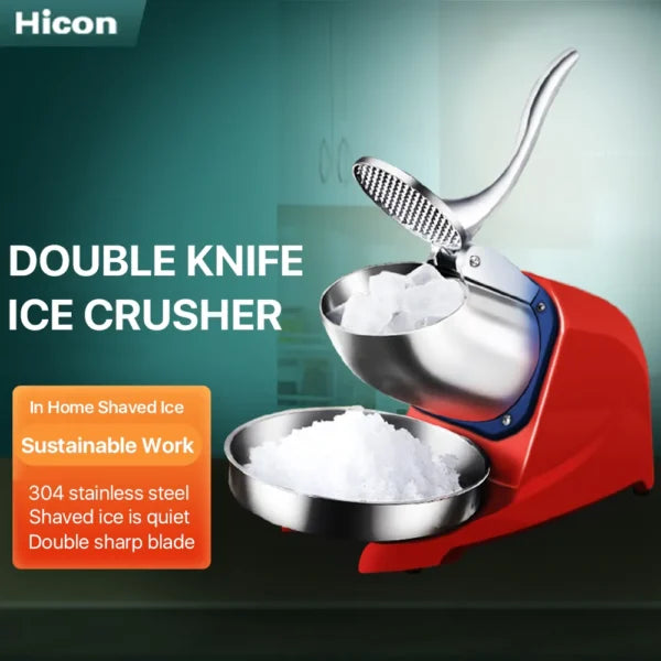 Hicon Ice Crusher Machine Commercial High Power Ice Crusher Snow Ice Crusher Ice Shaver Stainless Steel Double Blade