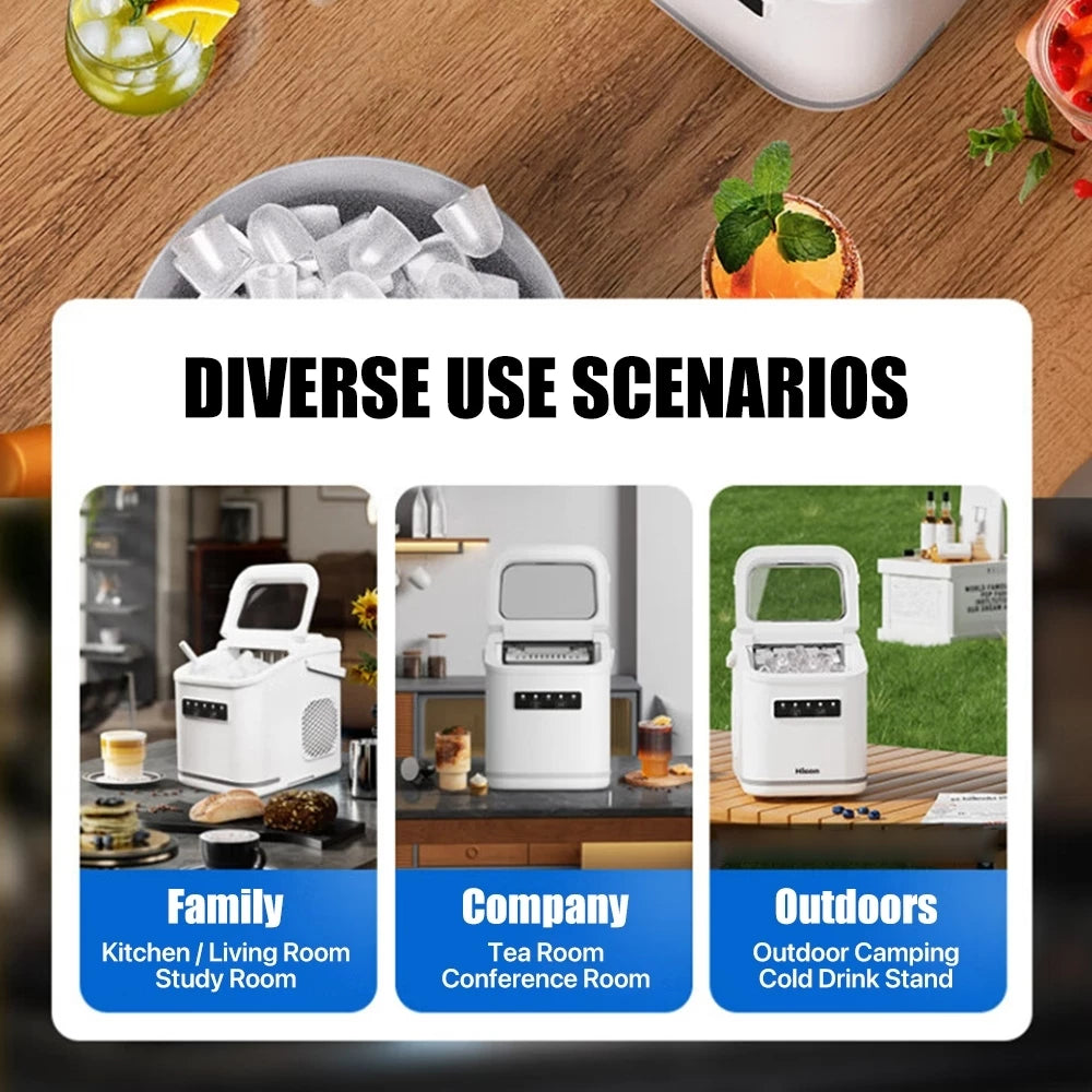 Hicon 16K Automatic Ice Maker Machine Comes with handle Digital display Portable Smart Fast Mesin pembuat ais 15KG/24H