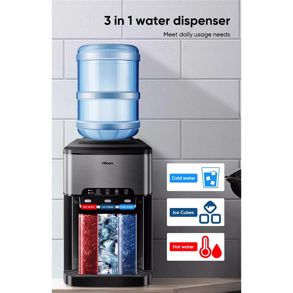 Hicon 3 in 1 Water Dispenser 25YLR Hot / Cold Ice Cube Maker Hot Cold Water Desktop Water Heater